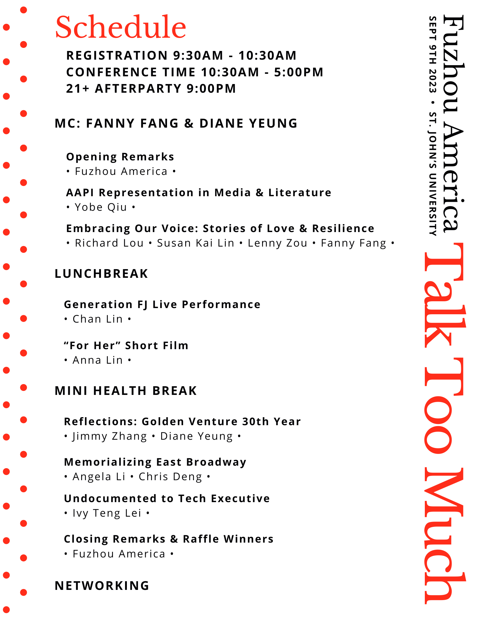TALK TOO MUCH 2023 schedule